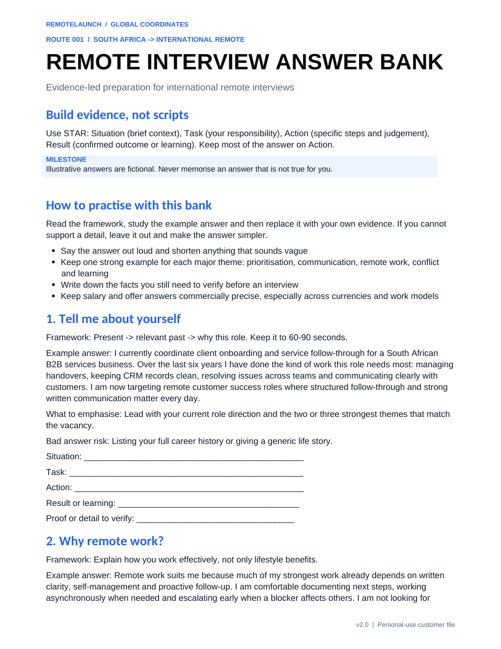 Actual interview answer bank preview